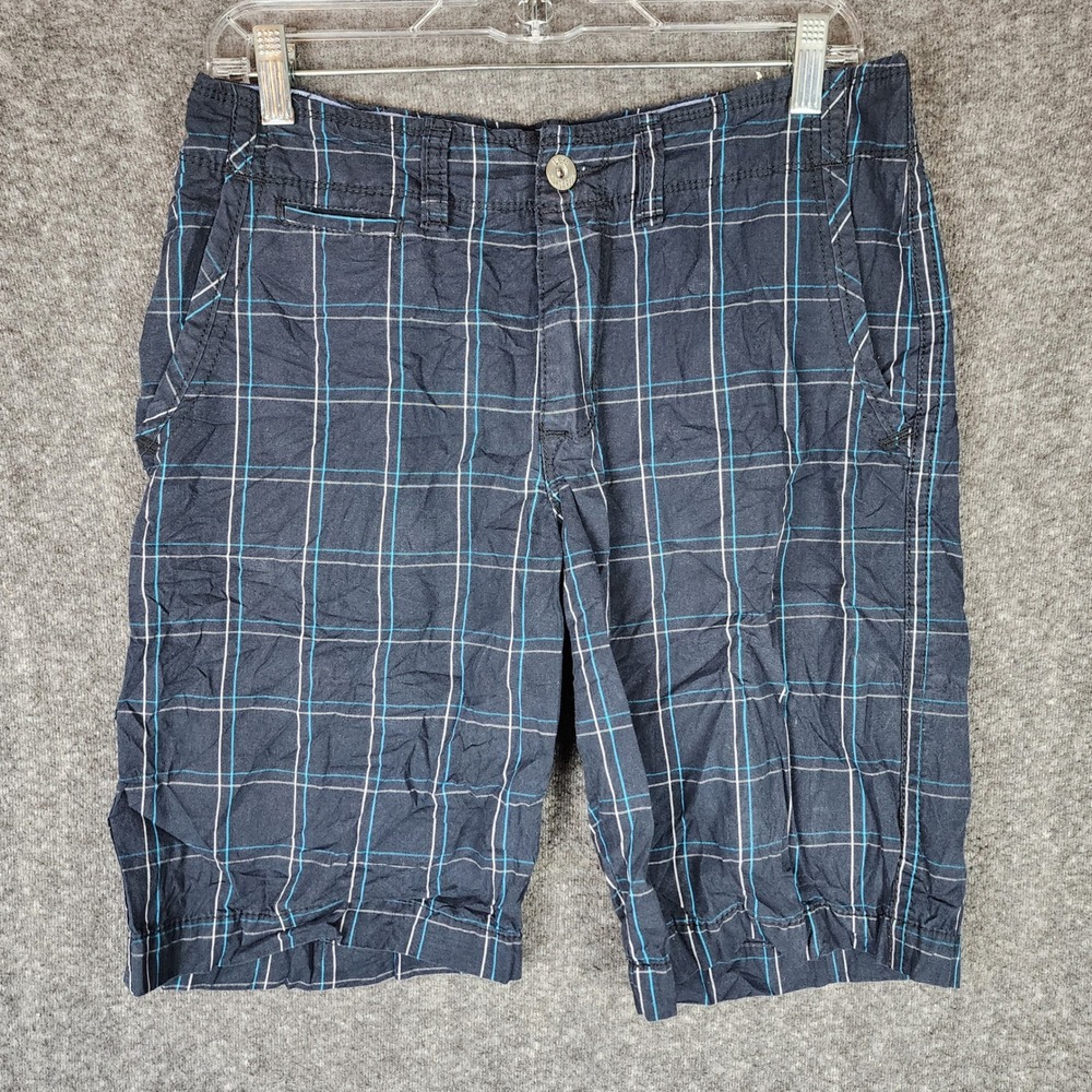 Lee Shorts Mens 30 Vintage Chino Navy Blue Plaid Casual EUC